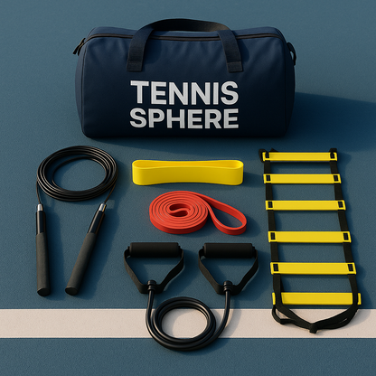 Collection of fitness equipment for tennis.
